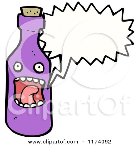 Cartoon of Purple Talking Bottle with Conversation Bubble - Royalty Free Vector Illustration by lineartestpilot