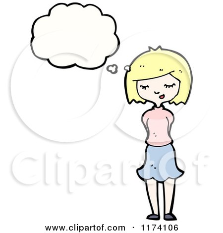 Cartoon of Blonde Girl with Conversation Bubble - Royalty Free Vector Illustration by lineartestpilot