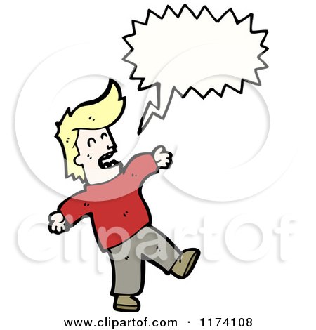 Cartoon of Boy with Conversation Bubble - Royalty Free Vector Illustration by lineartestpilot