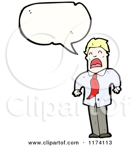 Cartoon of Blonde Man Yelling with Conversation Bubble - Royalty Free Vector Illustration by lineartestpilot
