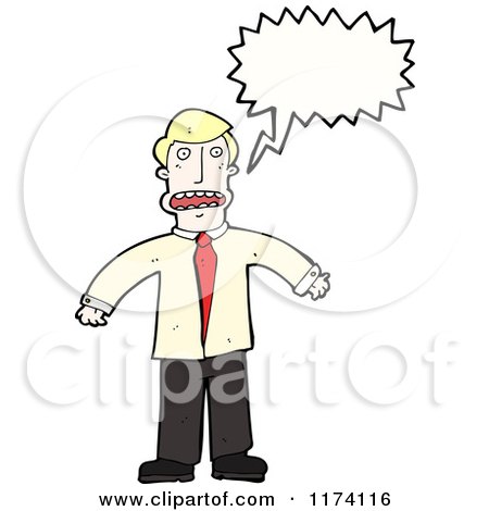 Cartoon of Blonde Businessman with Conversation Bubble - Royalty Free Vector Illustration by lineartestpilot