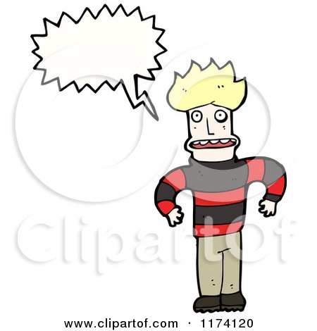 Cartoon of Blonde Man with Conversation Bubble - Royalty Free Vector Illustration by lineartestpilot