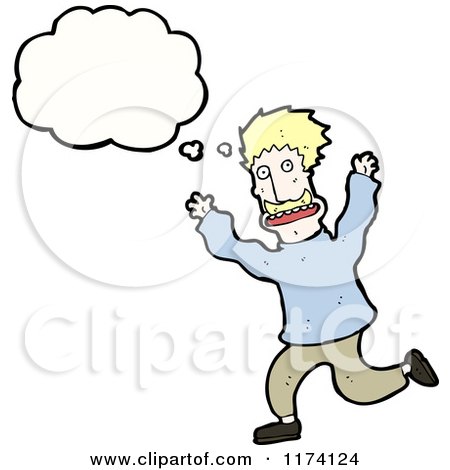 Cartoon of Blonde Man Running with Conversation Bubble - Royalty Free Vector Illustration by lineartestpilot