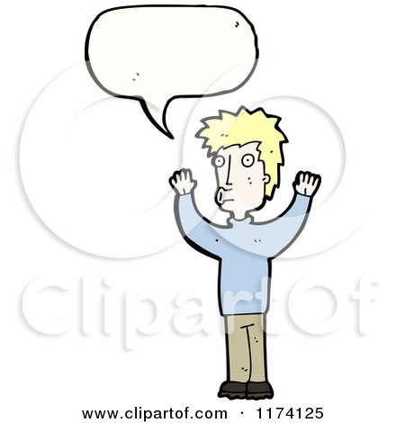 Cartoon of Blonde Man with Conversation Bubble - Royalty Free Vector Illustration by lineartestpilot