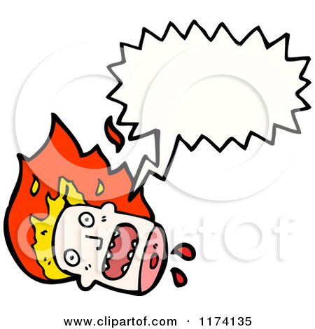 Cartoon of Flaming Head with Conversation Bubble - Royalty Free Vector Illustration by lineartestpilot
