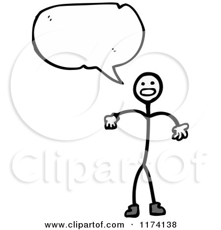 Cartoon of Stick Man with Conversation Bubble - Royalty Free Vector Illustration by lineartestpilot