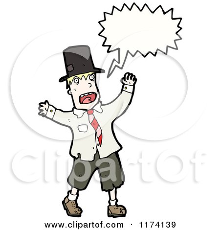 Cartoon of Blonde Man with Conversation Bubble Wearing a Hat - Royalty Free Vector Illustration by lineartestpilot