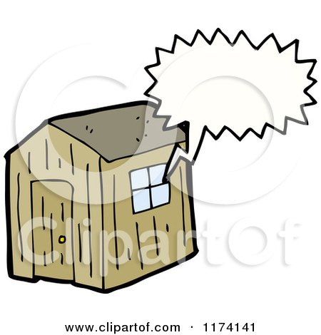Cartoon of Shack with a Conversation Bubble - Royalty Free Vector Illustration by lineartestpilot