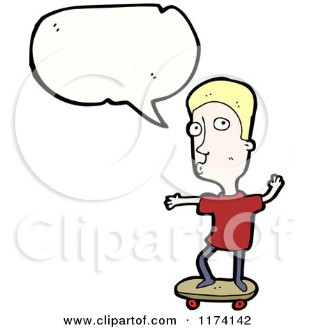 Cartoon of Blonde Boy Skateboarding with Conversation Bubble - Royalty Free Vector Illustration by lineartestpilot