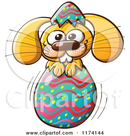 Cartoon of a Happy Easter Bunny Breaking Through an Egg - Royalty Free Vector Clipart by Zooco