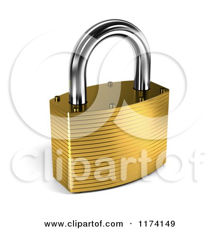 Clipart of a 3d Closed Gold Padlock with Shading - Royalty Free CGI Illustration by stockillustrations