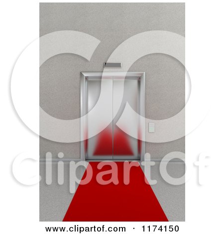 Clipart of a 3d Red Carpet Leading to a Closed Elevator - Royalty Free CGI Illustration by stockillustrations