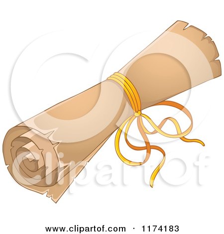 Cartoon of a Rolled up Old Scroll Tied with a Ribbon - Royalty Free Vector Clipart by visekart