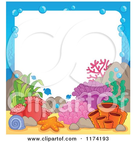 Cartoon of an Underwater Ocean Border of Sea Cliffs Corals and Fish - Royalty Free Vector Clipart by visekart