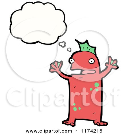 Cartoon of a Red Sea Creature with a Conversation Bubble - Royalty Free Vector Illustration by lineartestpilot