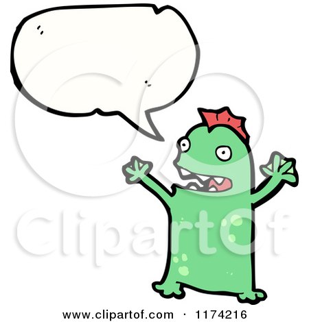Cartoon of a Green Sea Creature with a Conversation Bubble - Royalty Free Vector Illustration by lineartestpilot