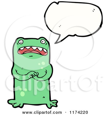 Cartoon of a Green Sea Creature with a Conversation Bubble - Royalty Free Vector Illustration by lineartestpilot