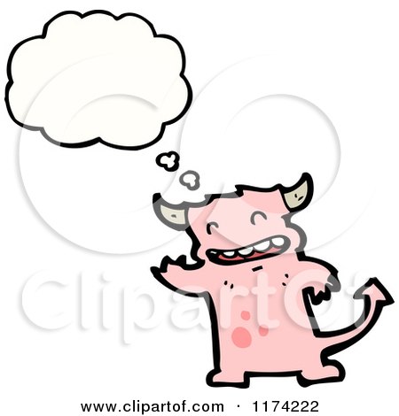 Cartoon of a Pink Devil with a Conversation Bubble - Royalty Free Vector Illustration by lineartestpilot