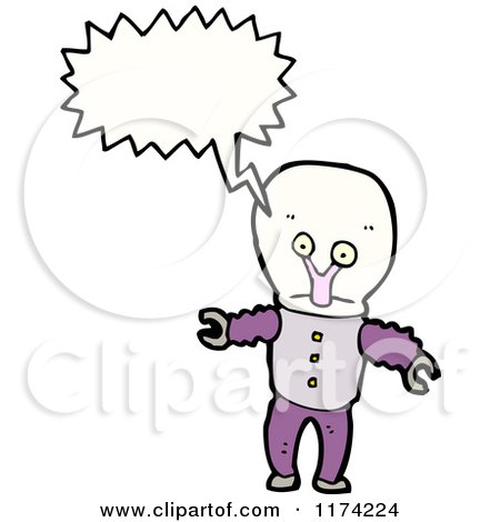 Cartoon of a Tentacled Space Monster with a Conversation Bubble - Royalty Free Vector Illustration by lineartestpilot