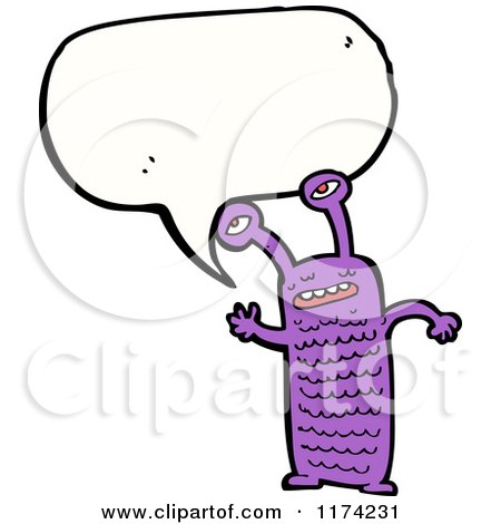 Cartoon of a Purple Monster with a Conversation Bubble - Royalty Free Vector Illustration by lineartestpilot
