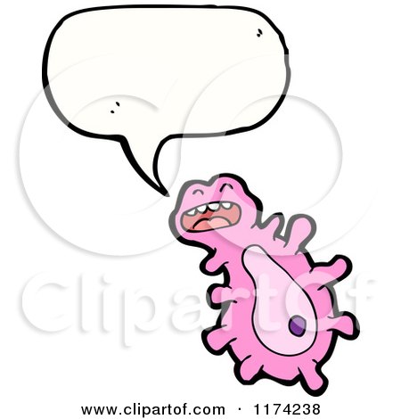 Cartoon of a Pink Tentacled Monster with a Conversation Bubble - Royalty Free Vector Illustration by lineartestpilot