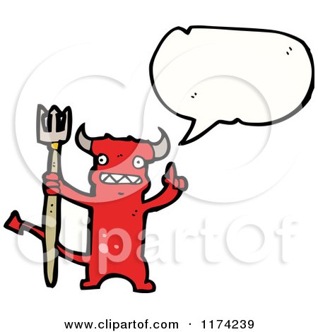 Cartoon of a Red Devil with a Conversation Bubble - Royalty Free Vector Illustration by lineartestpilot