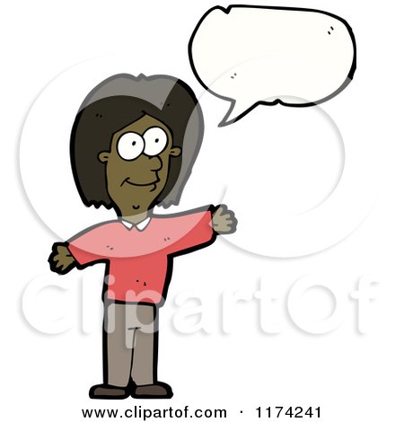 Cartoon of an African American Woman with a Conversation Bubble - Royalty Free Vector Illustration by lineartestpilot