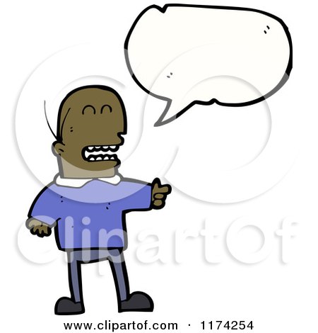 Cartoon of a Bald African American Man with a Conversation Bubble - Royalty Free Vector Illustration by lineartestpilot