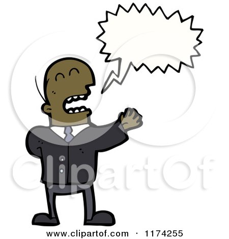 Cartoon of a Bald African American Businessman Man with a Conversation Bubble - Royalty Free Vector Illustration by lineartestpilot