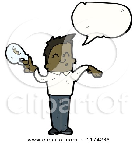 Cartoon of an African American Man with a Conversation Bubble - Royalty Free Vector Illustration by lineartestpilot