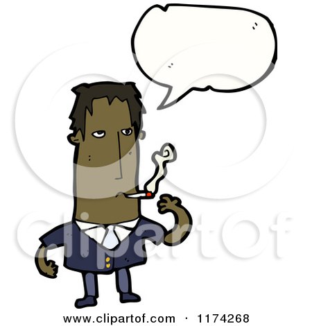Cartoon of an African American Man Smoking with a Conversation Bubble - Royalty Free Vector Illustration by lineartestpilot