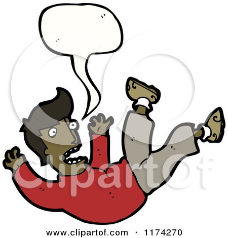 Cartoon of an African American Man Falling with a Conversation Bubble - Royalty Free Vector Illustration by lineartestpilot