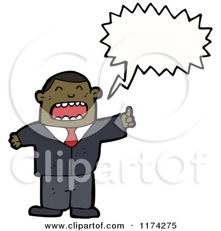 Cartoon of an African American Businessman with a Conversation Bubble - Royalty Free Vector Illustration by lineartestpilot