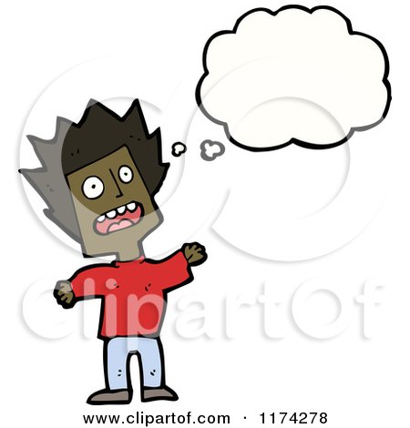 Cartoon of an African American Boy with a Conversation Bubble - Royalty Free Vector Illustration by lineartestpilot