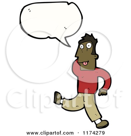 Cartoon of an African American Boy with a Conversation Bubble - Royalty Free Vector Illustration by lineartestpilot