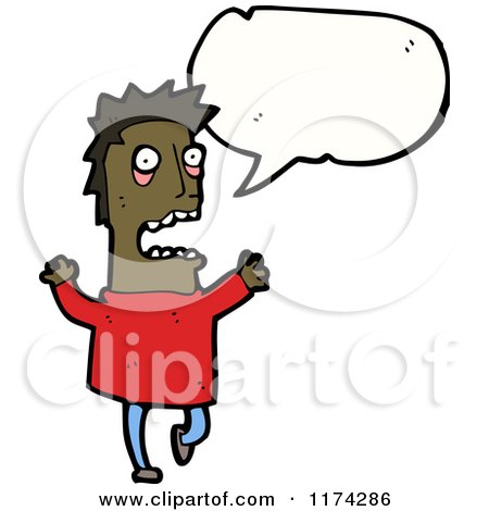 Cartoon of an Scared African American Man with a Conversation Bubble - Royalty Free Vector Illustration by lineartestpilot