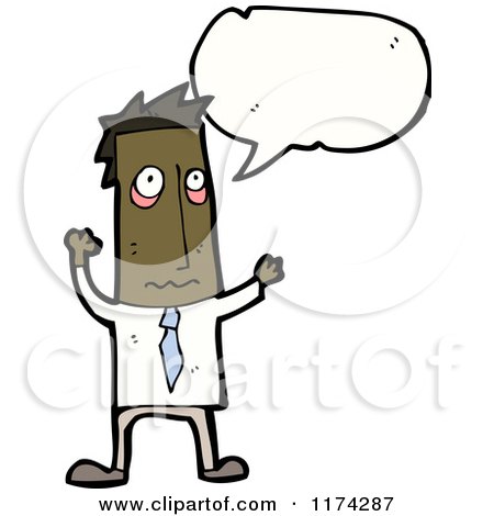 Cartoon of an Tired African American Man with a Conversation Bubble - Royalty Free Vector Illustration by lineartestpilot