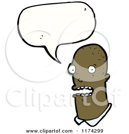 Cartoon of an Bald African American Man with a Conversation Bubble - Royalty Free Vector Illustration by lineartestpilot