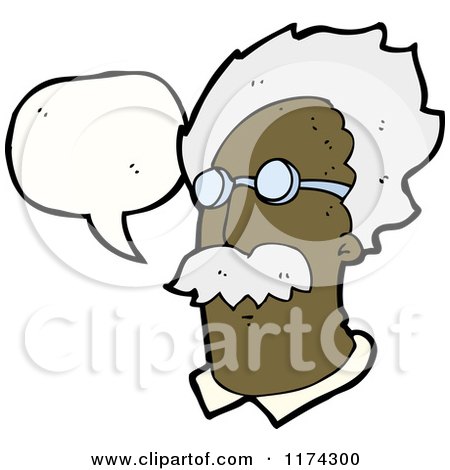 Cartoon of an Elderly African American Man with a Conversation Bubble - Royalty Free Vector Illustration by lineartestpilot