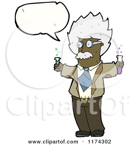 Cartoon of an African American Scientist with a Conversation Bubble - Royalty Free Vector Illustration by lineartestpilot