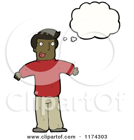 Cartoon of an African American Man with a Conversation Bubble - Royalty Free Vector Illustration by lineartestpilot