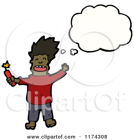 Cartoon of an African American Man with Dynamite a Conversation Bubble - Royalty Free Vector Illustration by lineartestpilot