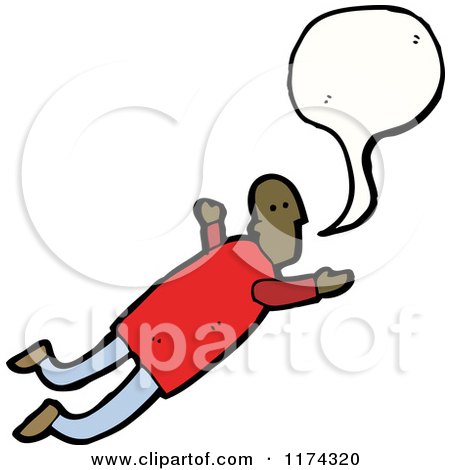 Cartoon of a Flying African American Man with a Conversation Bubble - Royalty Free Vector Illustration by lineartestpilot