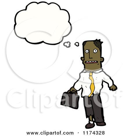 Cartoon of an African American Man with Briefcase and a Conversation Bubble - Royalty Free Vector Illustration by lineartestpilot