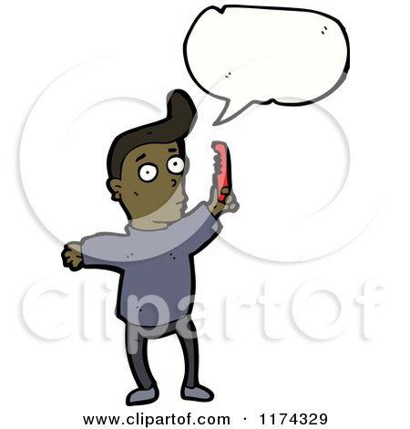 Cartoon of an African American Man with a Comb and a Conversation Bubble - Royalty Free Vector Illustration by lineartestpilot