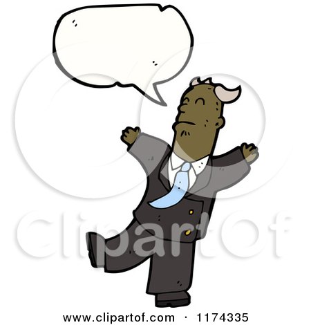 Cartoon of an African American Businessman with a Conversation Bubble - Royalty Free Vector Illustration by lineartestpilot