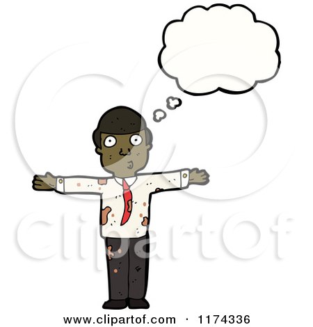 Cartoon of a Muddy African American Man with a Conversation Bubble - Royalty Free Vector Illustration by lineartestpilot