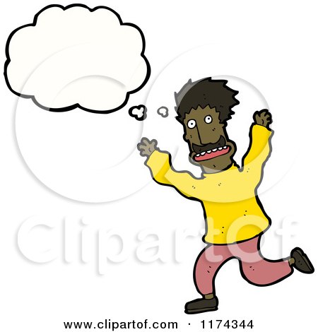 Cartoon of an African American Man Running with a Conversation Bubble - Royalty Free Vector Illustration by lineartestpilot