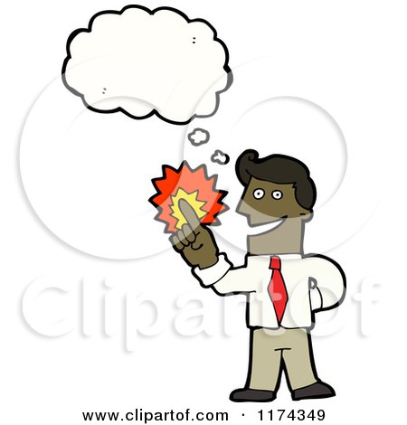 Cartoon of an African American Man Pointing with a Conversation Bubble - Royalty Free Vector Illustration by lineartestpilot