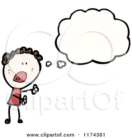Cartoon of a Stick Girl with a Conversation Bubble - Royalty Free Vector Illustration by lineartestpilot